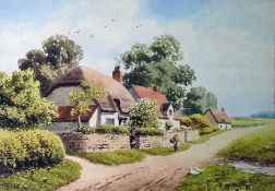 E. Lewis (20th Century) Watercolour drawings Rural cottages,set of four, each signed, 24 x 34cm