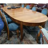 Custom made cherrywood extending dining table together with leaf cabinet, extending to seat 22