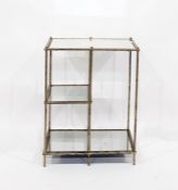 Gilt metal display shelf with mirror glass panels, width 61cm