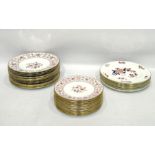 Set of 12 Royal Crown Derby 'Lucienne' pattern dinner and side plates and a set of seven Crown