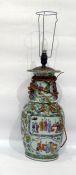 19th century Chinese Canton porcelain famille rose vase converted to table lamp, baluster-shaped