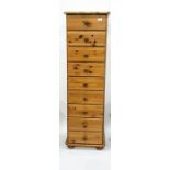 Contemporary pine narrow chest of nine drawers and a small chest of three drawers (2)