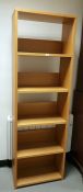 Contemporary light oak bookcase of five shelves by
