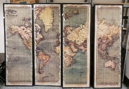 Set of four wall panels depicting the Atlas of the World, height 184cm (VAT payable on hammer)