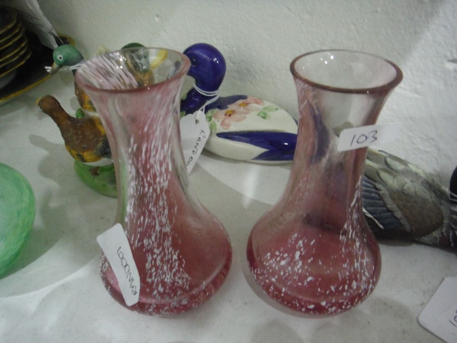 Assorted 20th century coloured glass vases, probably Caithness and four duck ornaments - Image 9 of 10