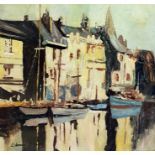 In the manner of Edward Seago  Oil on board Venetian canal scene, bears signature lower left, 59cm