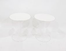 Pair of circular moulded perspex pedestal designer wine tables, each 48cm diameter (2)