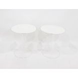 Pair of circular moulded perspex pedestal designer wine tables, each 48cm diameter (2)