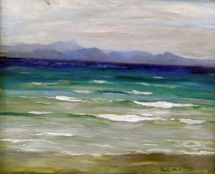 Marie Wolkonsky (1875-1960) Oil on canvas Seascape with mountains in background, signed and dated