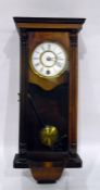 Late 19th century walnut cased wall clock with enamel dial and Roman numerals, glazed door and