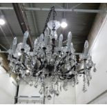 Elaborate 18-light prismatic chandelier with swags and pendulum drops