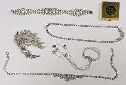 Quantity costume jewellery to include diamante necklaces, bracelet and brooch