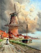 L Van Staaten Watercolour drawing "Mill at Zaandam", signed, 39cm x 29cm