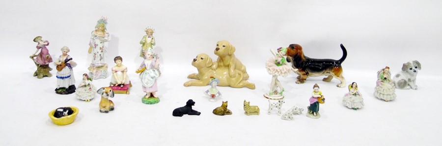 Assorted decorative ceramic items to include figurines of dogs and continental porcelain figurines