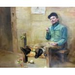 19th century English School Oil on canvas Jockey in stocks, unsigned, 51.5cm x 62cm