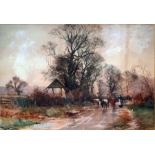 Henry Charles Fox (1855/60-1929)  Watercolour Milkmaid with cattle in rural lane, signed and dated