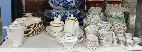 Paragon china teapot and coffee pot, Hammersley & Co teapot, milk jug, sugar bowl, serving tray and