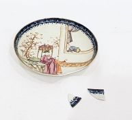 Early 20th century Chinese dish decorated with figures conversing with figure in window, diameter