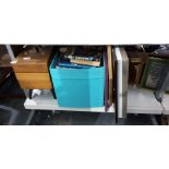 Sewing box, box of books to include J K Rowling, Harry Potter novels, small collection of picture