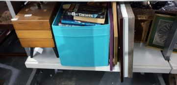 Sewing box, box of books to include J K Rowling, Harry Potter novels, small collection of picture