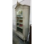 Louis XV style grey painted single wardrobe with glazed mirror door, enclosing hanging space and