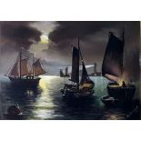 G Clarke (20th Century) Watercolour drawings Boats and Ships , ornate frames and three portrait