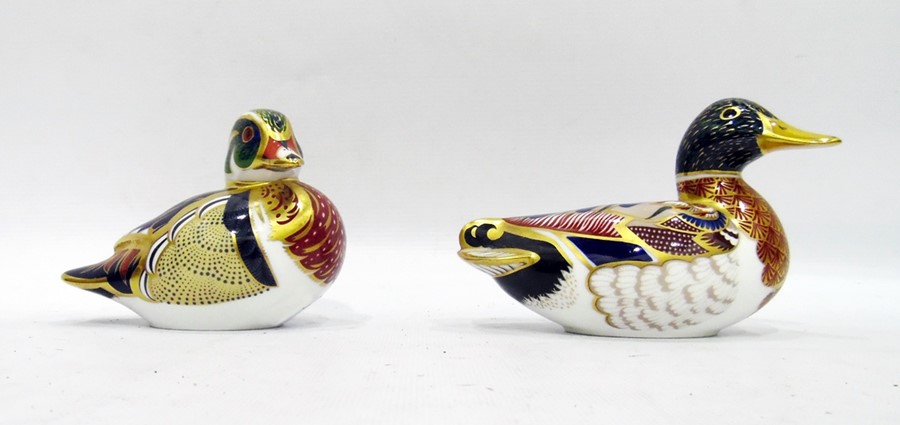 Royal Crown Derby porcelain 'Carolina' duck paperweight with button to base and a Royal Crown