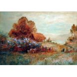 A E King Watercolour drawing  Pastoral scene with