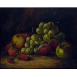 Thomas S Harper (1820-1889) Oil on canvas Still life study of grapes, pear, plums and strawberry,