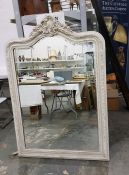 Bevelled plate overmantel mirror in reproduction white painted frame after the antique, 160cm x