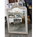 Bevelled plate overmantel mirror in reproduction white painted frame after the antique, 160cm x