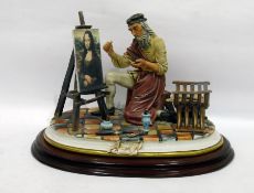 Capodimonte 'Leonardo Da Vinci' porcelain figure of painter painting the Mona Lisa, in artist's