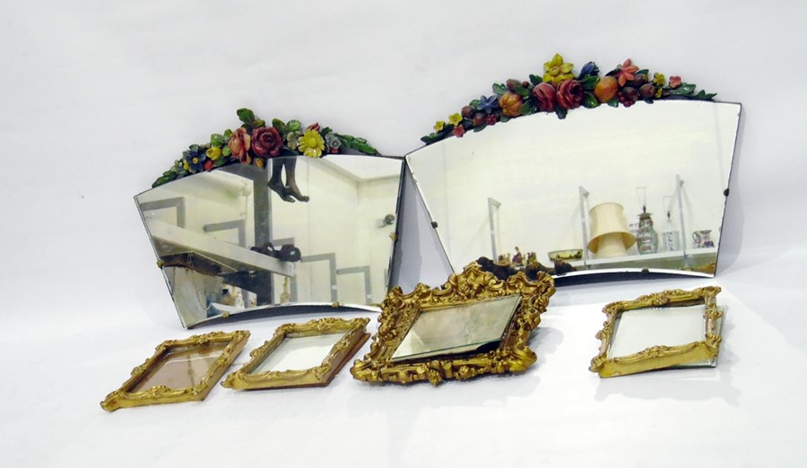 Pair of early 20th century barbola type mirrors and four various photograph frames (6)