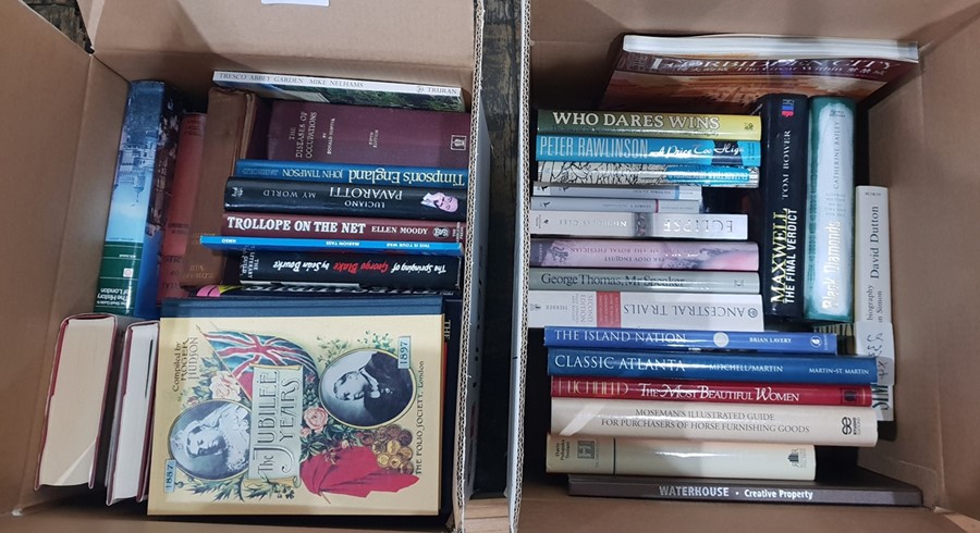 Four boxes of assorted books on various subjects including biography, modern firsts, collecting, art