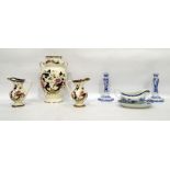 Pair of Masons 'Mandalay' pattern jugs, a Masons 'Mandalay' pattern twin-handled vase, a pair of