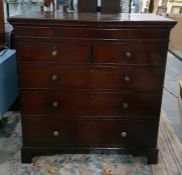 19th century mahogany chest of two short and three long graduated drawers, oxidised metal knob