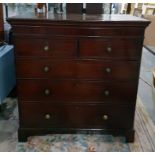 19th century mahogany chest of two short and three long graduated drawers, oxidised metal knob