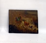 19th century School Oil on board Two figures, one riding donkey, the other on foot, driving