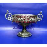 Electroplated twin-handled bowl with a pink glass liner, 17cm high