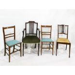 Pair of  bedroom chairs together with a mahogany carver chair and an inlaid hall chair (4)