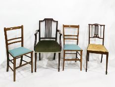 Pair of  bedroom chairs together with a mahogany carver chair and an inlaid hall chair (4)