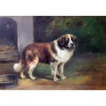 Frederick French (1896-1914) Oil  St Bernard by kennels, signed lower right, 20.5cm x 28.5cm Oil