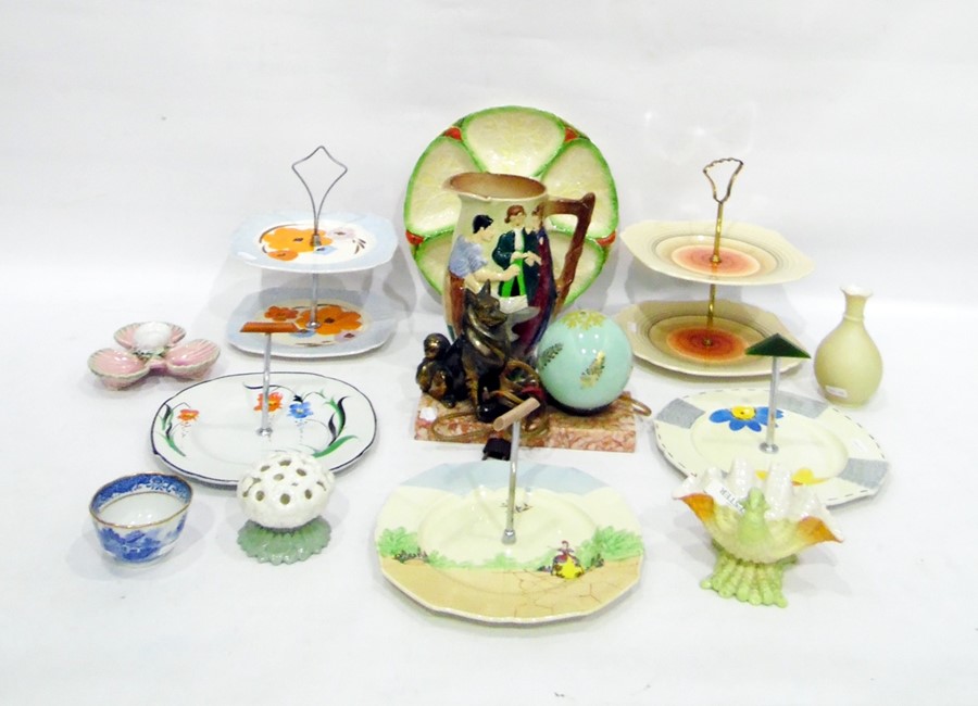 Assorted cake stands including Wedgwood example two-tier stand, a late 18th century transfer-