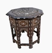 Anglo Indian bone inlaid octagonal table on folding arcaded under-frame