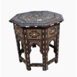 Anglo Indian bone inlaid octagonal table on folding arcaded under-frame