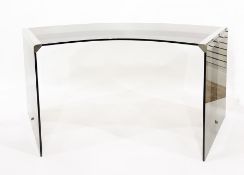 Curved smoked plate glass and stainless steel designer desk table, 168cm wide