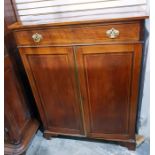 Edwardian mahogany and satinwood inlaid side cupboard with frieze drawer, pair of panelled doors