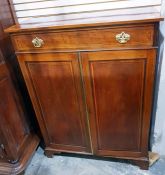Edwardian mahogany and satinwood inlaid side cupboard with frieze drawer, pair of panelled doors
