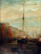 Late 19th/early 20th century English school Oil on canvas Cornish harbour scene, unsigned, 69cm x