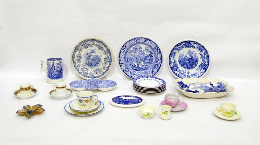 Assorted china wares to include 19th century blue and white transfer-decorated mug, decorated with